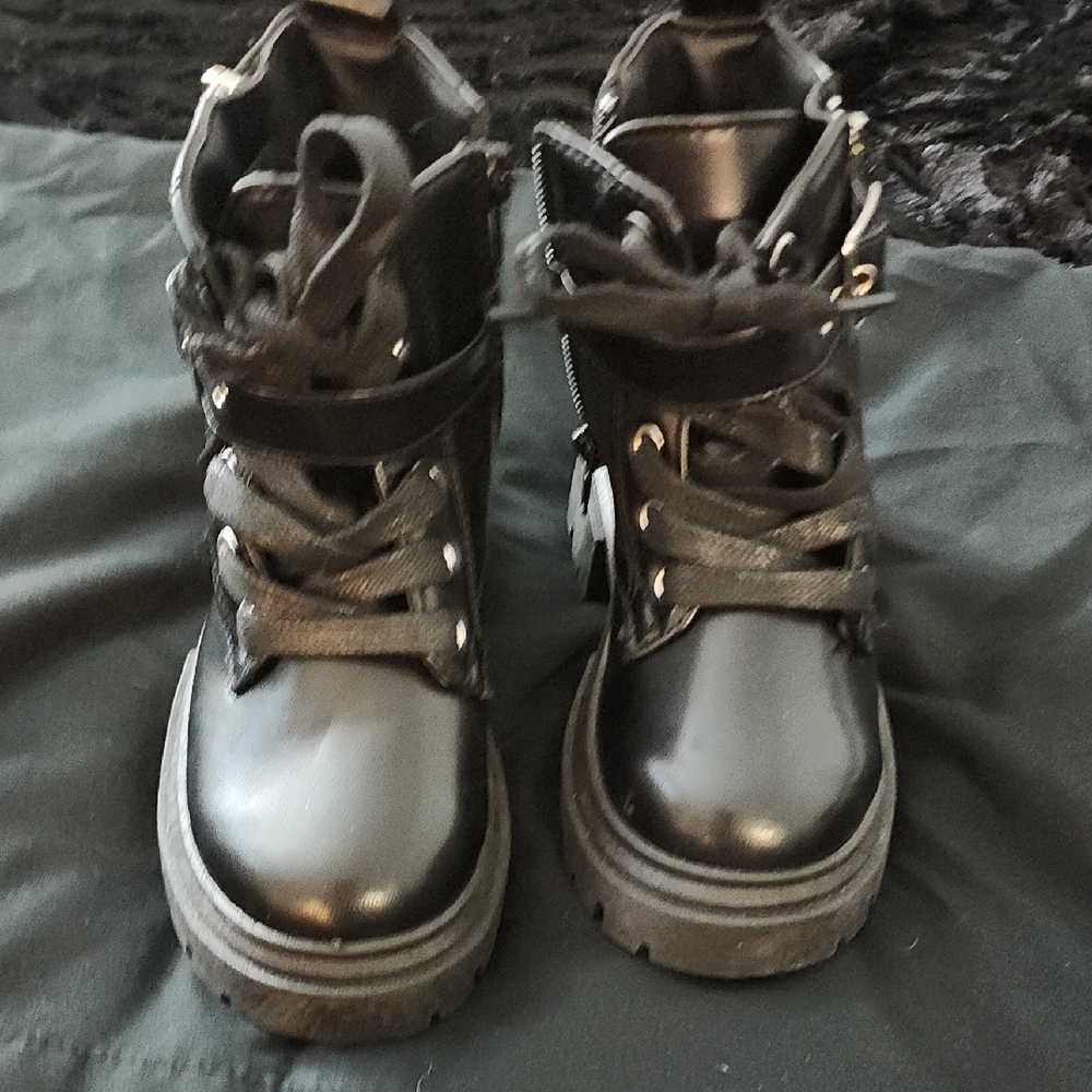 Kids Black Lace-Up Boots